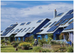 Solar panels on houses' roofs